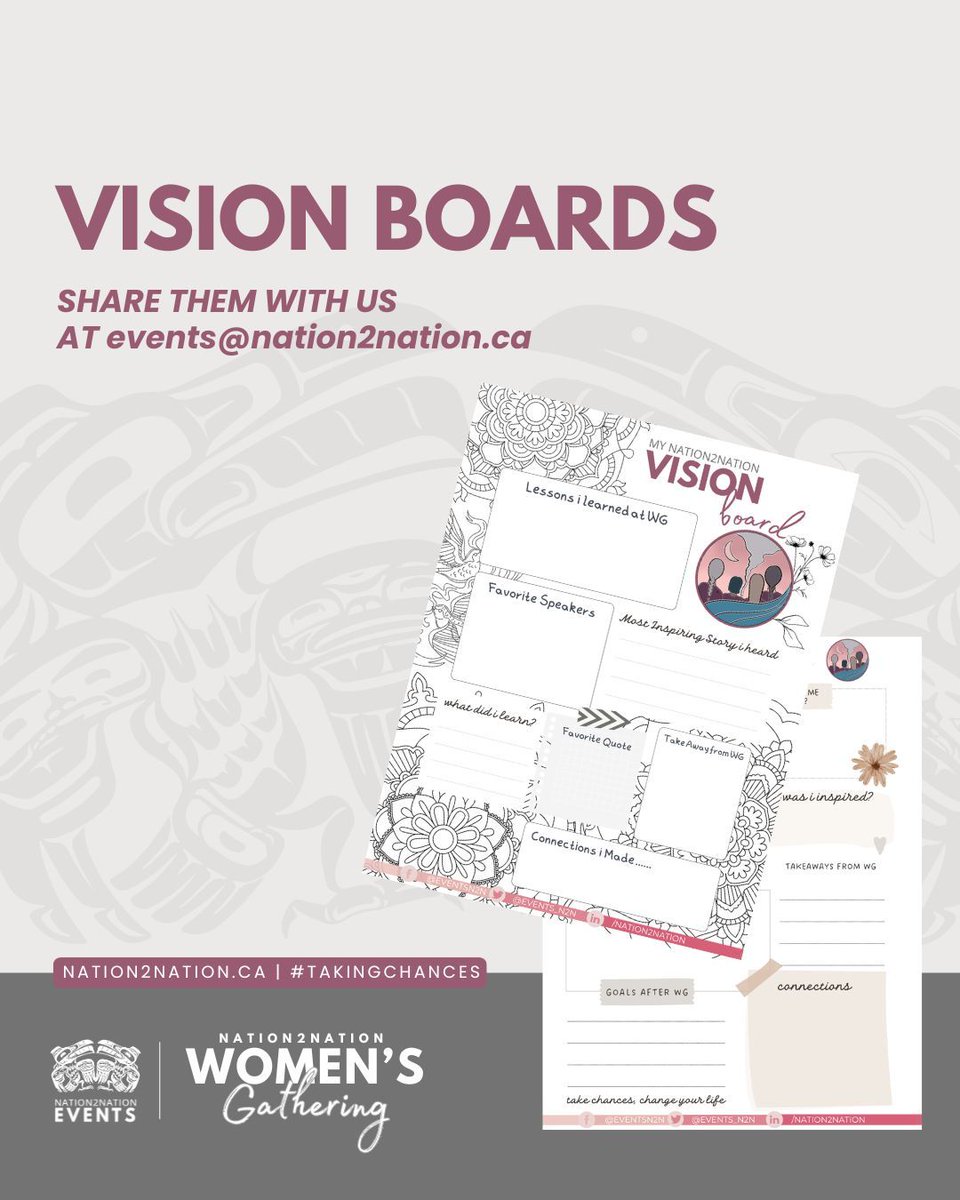 Events_N2N's tweet photo. We’d love to hear about your experience, lessons, and insights from this year’s Women’s Gathering.

If you created a vision board, we invite you to share it with us—please email a photo to events@nation2nation.ca

#N2N #WomensGathering #empoweredwomen #indigenousled #visionboard https://t.co/hhFwR5tpDZ