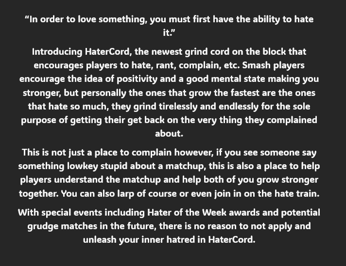 YashiEggLay's tweet photo. I am honored to announce a new grind cord that motivates you to get better at the game by hating, introducing Hater Cord.
The application to join the discord will be in the replies, I will stream the applications probably sometime this weekend. https://t.co/7OQODe42p1