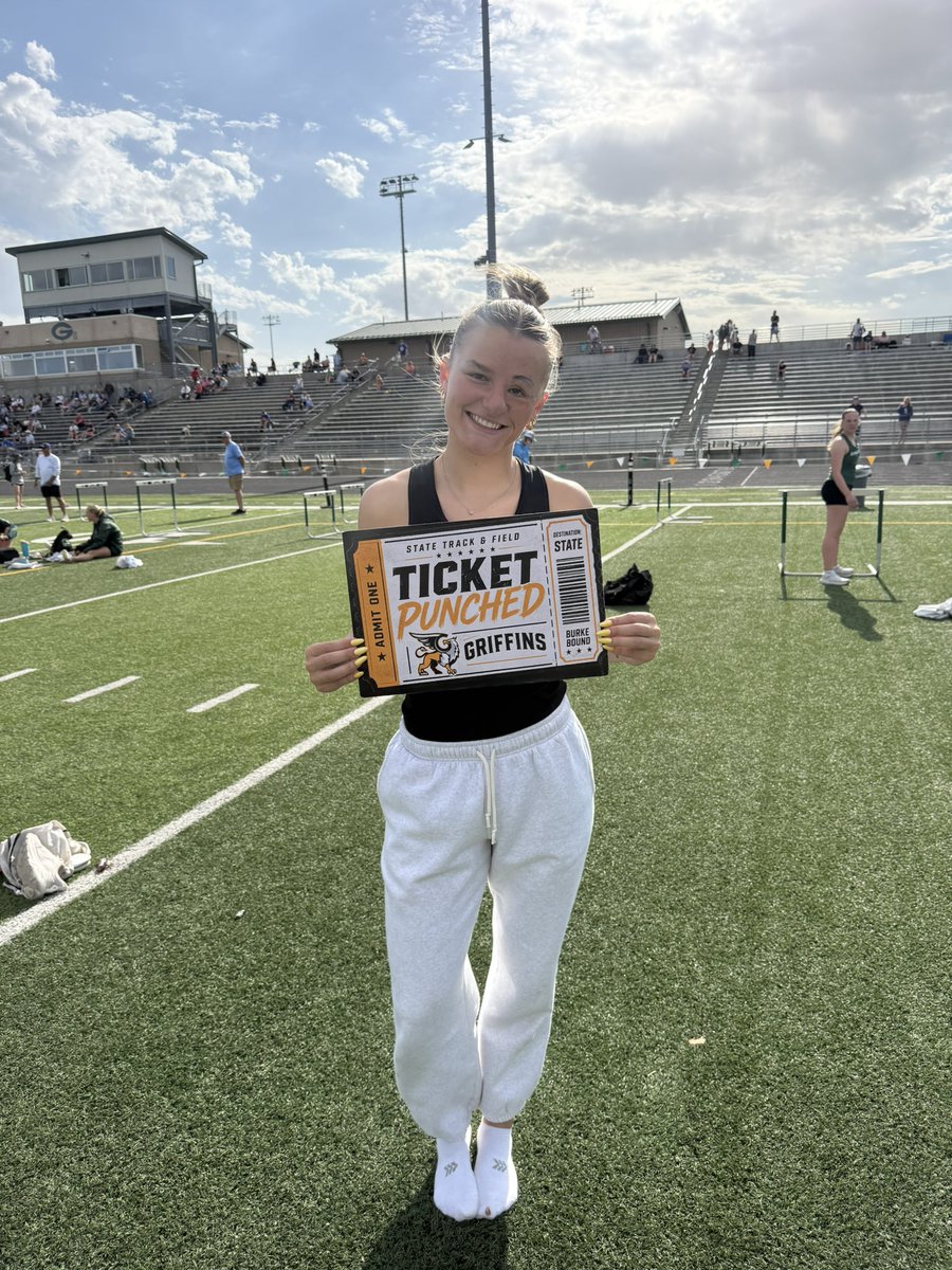 GriffinsTrack's tweet photo. Punched her ticket to state! 

Congratulations to Avery for qualifying in the 100m🎟️🙌 #BurkeBound https://t.co/ZkyYe37NPm
