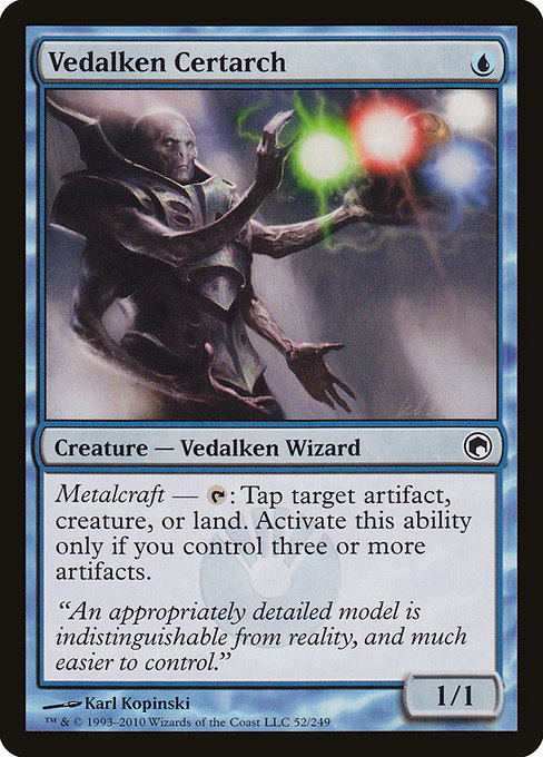 Hypergeomancer's tweet photo. @StrataGames Vedalken Certarch in Grixis Affinity - as a way to deal with chrysalis, basilisk gate, and to delay artifact hate cards by tapping opponent's lands! https://t.co/VXhepCJHGF