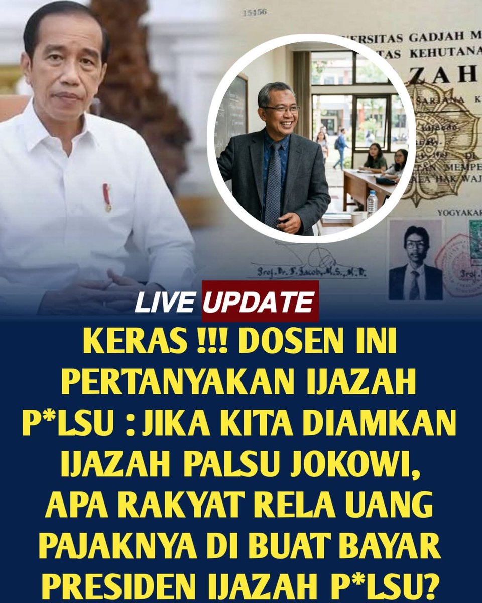 secr3thm4nz56's tweet photo. KERAS...

DOSEN INI PERTANYAKAN IJAZAH PALSU JOKOWI...

JIKA KITA DIAMKAN IJAZAH PALSU JOKOWI, APA RAKYAT RELA UANG PAJAKNYA DIBUAT BAYAR PRESIDEN IJAZAH PALSU....‼️

#2026JokowiHarusDiadili
#2026JokowiHarusDiadili
🆘🆗 https://t.co/CE4To7T3d2
