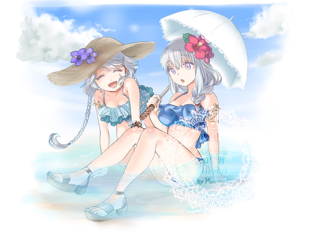 こちらはグラセラちゃんリクエストをもらって描いたもの。水着にしたのは個人的な趣味でしてｺﾞﾆｮｺﾞﾆｮ
戦争が全部終わったら2人で南国の海に遊びに行ってほしいな〜とか、とにかく登場キャラ達みんなが心から笑顔で過ごせるような展開を信じていたあの頃です…

#幻影アート