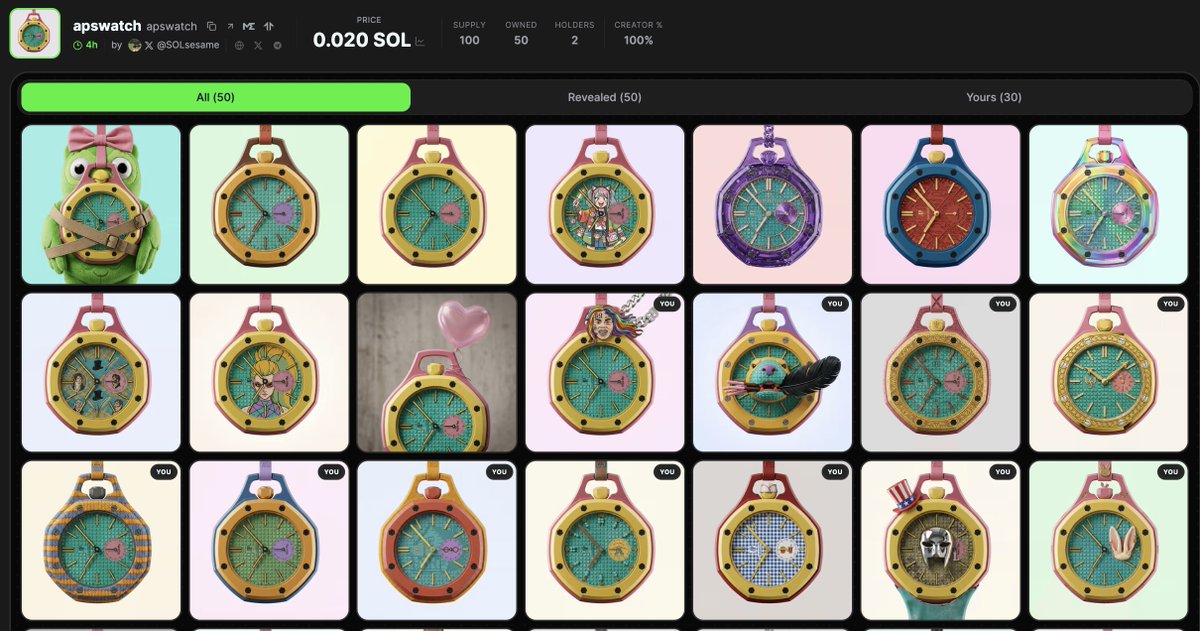 tapdotfun's tweet photo. the ap x swatch line up is MID

so we made 1000 better ones in one tap https://t.co/5Pe0rQ6hyP
