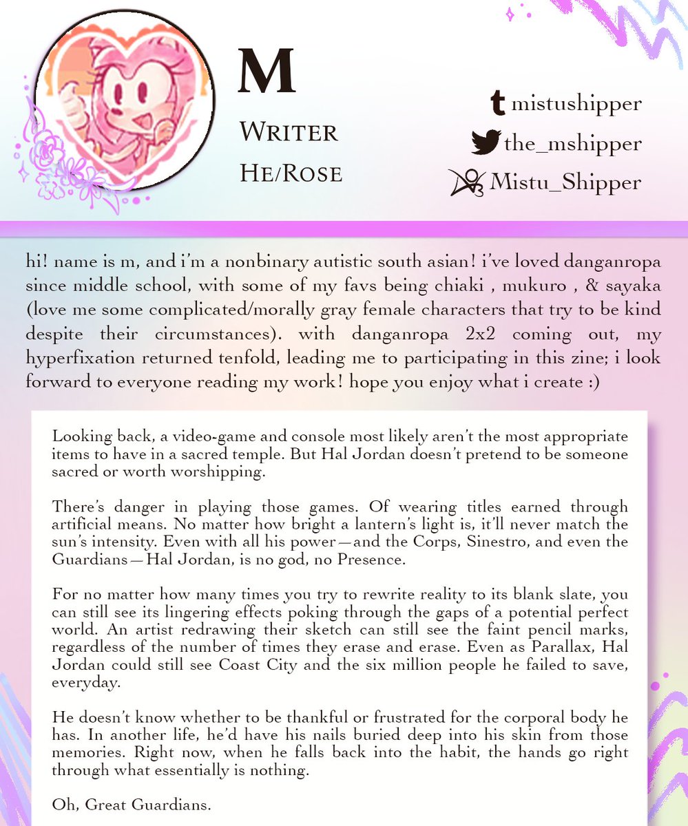 TranscendDRZine's tweet photo. ✨🏳️‍⚧️WRITER🏳️‍⚧️✨
Coming up next is one of our amazing writers-- M 💖!
Welcome to the team!! ✨
Check out his other socials below! https://t.co/igvMWqnchl