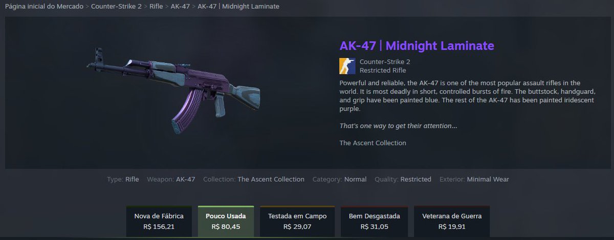 NandinCSF's tweet photo. @Ozzny_CS2 Tem uma coisa que não gostei, não sei se é bug ou se é assim mesmo. Exemplo, quando filtro "AK", "Pouco Usada", ele mostra o preço mais barato da arma no geral, tipo o preço de uma Veterana de Guerra. Mas eu quero ver o preço da versão Pouco Usada, que foi a opção que eu filtrei+ https://t.co/BfZfohaLuY