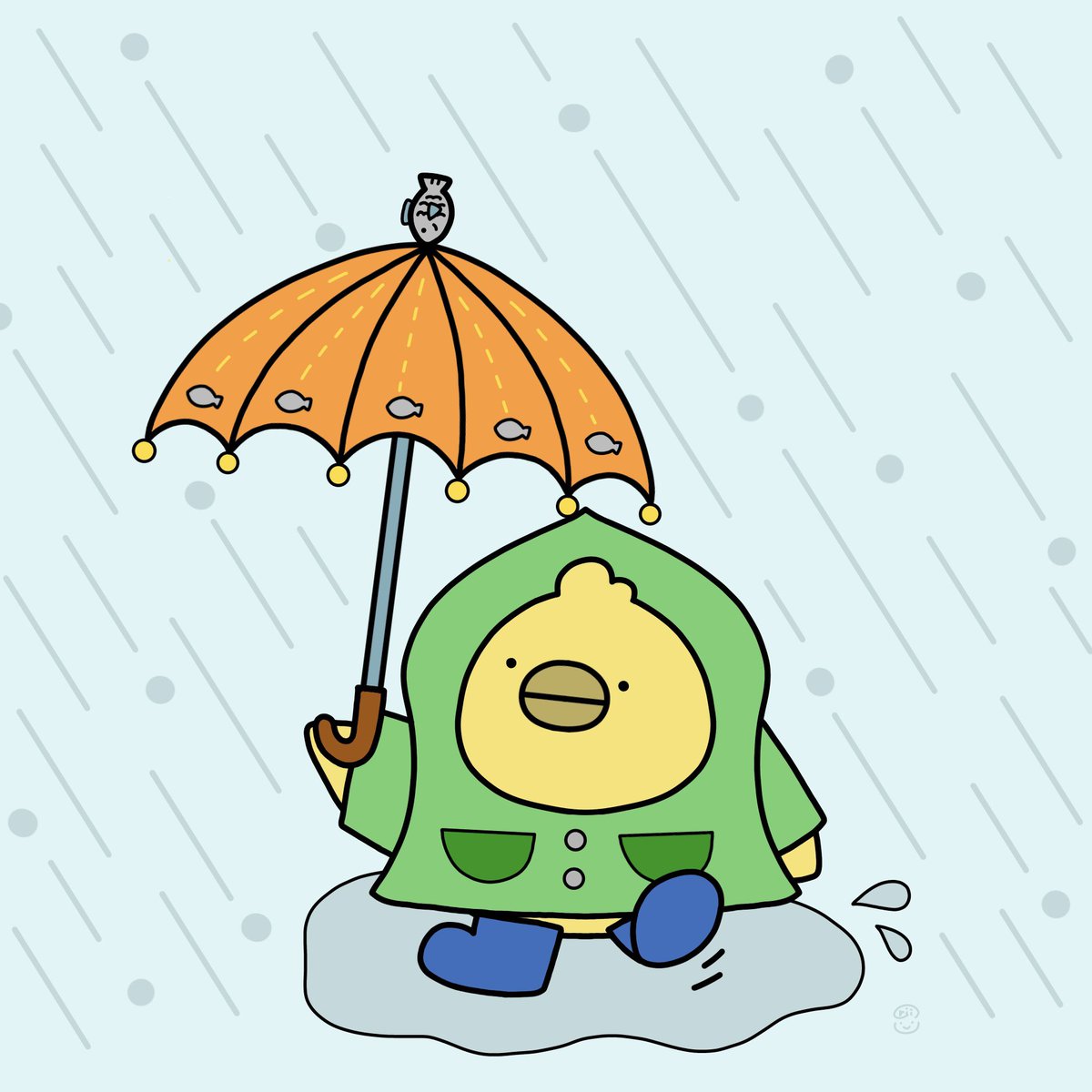 雨ばっかりだぁ☔️ #梅雨入り #かっぱ #傘 #長靴 #水たまり #イラスト