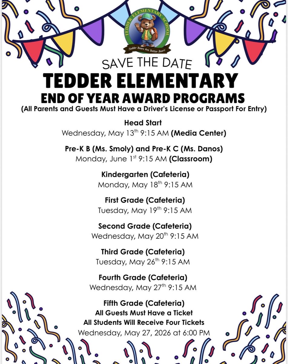 tedder_elem's tweet photo. TEDDER BEARS will begin celebrating their academic achievements for the 25-26 school year. https://t.co/p5T3nBHrdJ