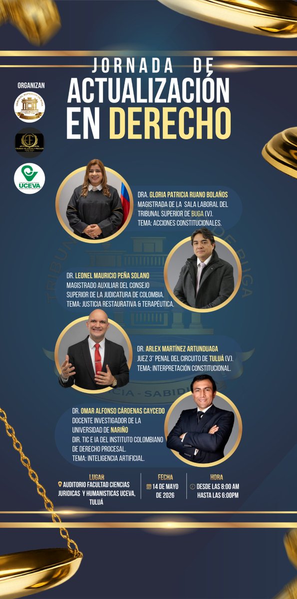 ArlexTutor's tweet photo. Este jueves vuelvo a mi casa, la Uceva, donde todo empezó.
De 4 a 6 pm, con la ponencia "Interpretación constitucional". Auditorio de la Facultad de Derecho.

Como en los tiempos de la oratoria estudiantil y docente, el argumento crítico y la palabra incandescente. https://t.co/hnMsLrdFkD