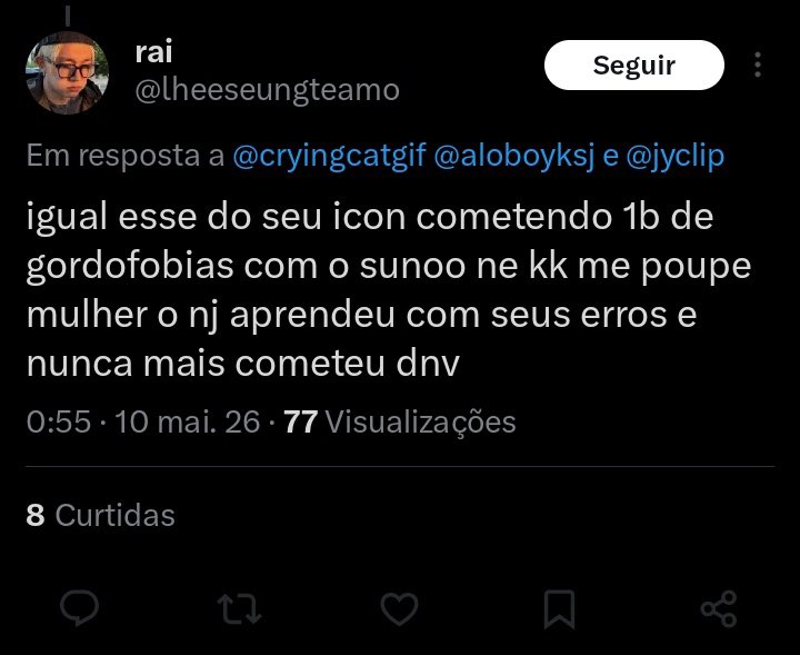 jakeyukwon's tweet photo. @jnkseung @thvmuses @lheeseungteamo that one friend that cares about gordofobia https://t.co/gdVok8cuGL