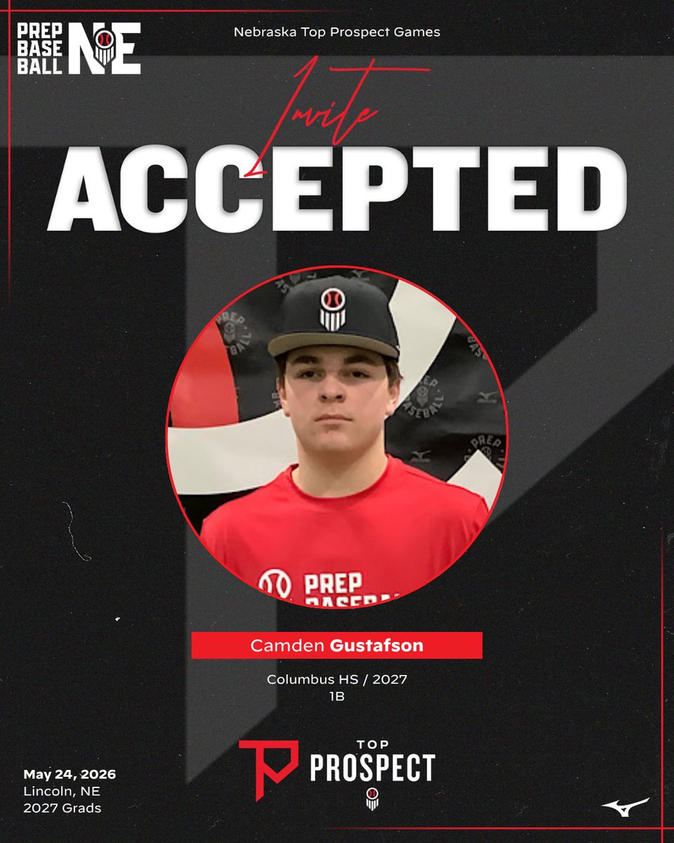 PrepBaseballNE's tweet photo. #𝗡𝗘𝗧𝗣𝗚𝟮𝟲: 𝗜𝗻𝘃𝗶𝘁𝗲 𝗔𝗰𝗰𝗲𝗽𝘁𝗲𝗱 ✅

𝗣𝗿𝗼𝘀𝗽𝗲𝗰𝘁: Camden Gustafson
𝗖𝗹𝗮𝘀𝘀: 2027
𝗛𝗦: Columbus
𝗣𝗢𝗦: 1B

👤: https://t.co/qAlq4XumQH https://t.co/aCy4J5ZJJO