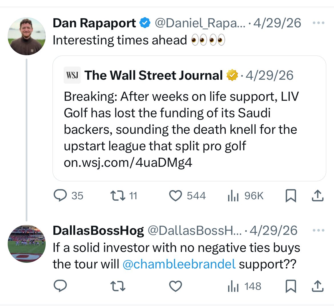 DallasBossHog1's tweet photo. @GolfChannel do you really employee people that are so soft they block someone for a legit question to a major golf subject @eamonlynch this lacks professionalism. This is not even a tough question, https://t.co/ZT5Bl3zE4L