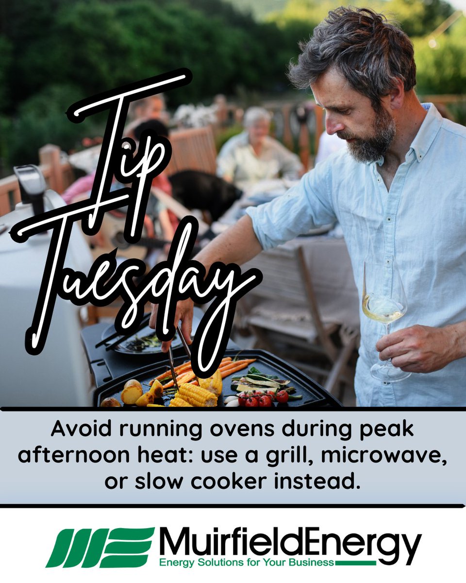 MuirfieldEnergy's tweet photo. Energy tips for this Summer!
Avoid using the oven during peak afternoon heat — it makes your AC work harder and can raise your electric bill. Try grilling outside or using the microwave instead to keep your home cooler and save energy. https://t.co/7QtWLQHnWP
#TipTuesday #Energy https://t.co/hkbjrCKZWu
