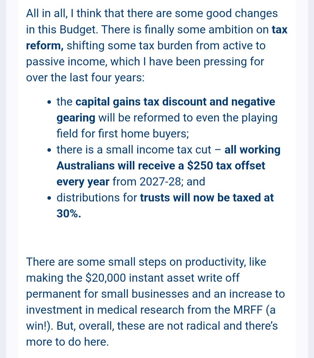 Nadposting's tweet photo. @ChaneyforCurtin's budget response newsletter.

Ask yourself how this would read differently if she were a labour/greens candidate rather than a "Teal"? https://t.co/hVXTgu95MC