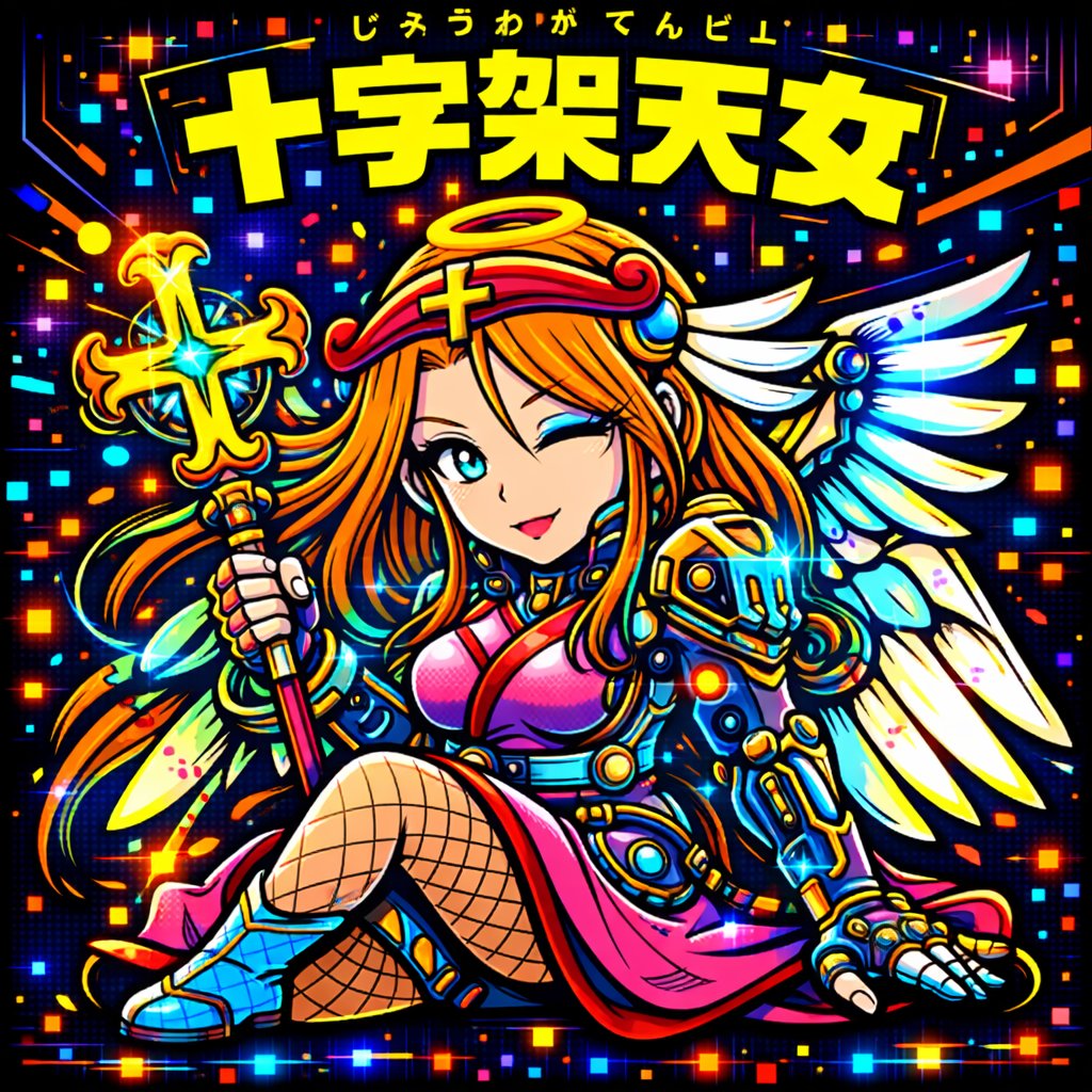 ChatGPTで作成したサイバーパンク風 「十字架天女」 #ビックリマン