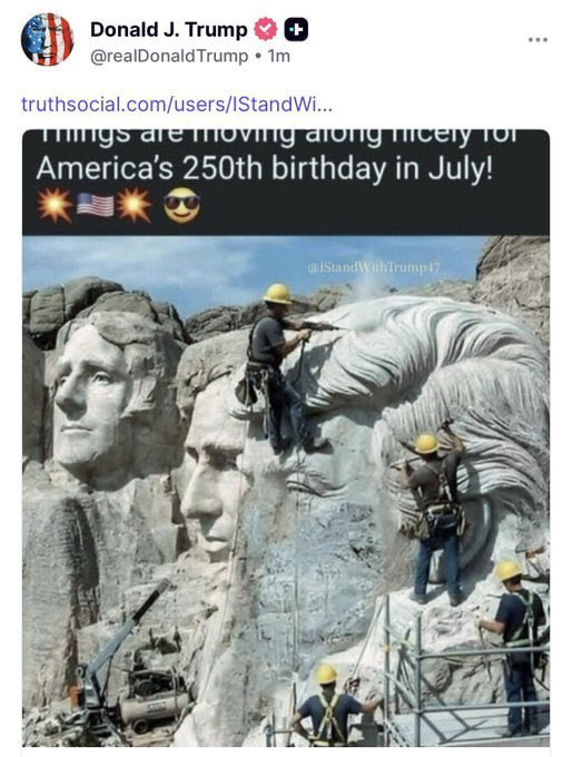 haleybrooke02's tweet photo. President Trump just posted this image of his face being carved in Mount Rushmore.

If there’s any president who deserves it, it’s him.

FOLLOW ME, THE NEXT DROP WILL BE SHOCKING https://t.co/4hPyjfw1pi