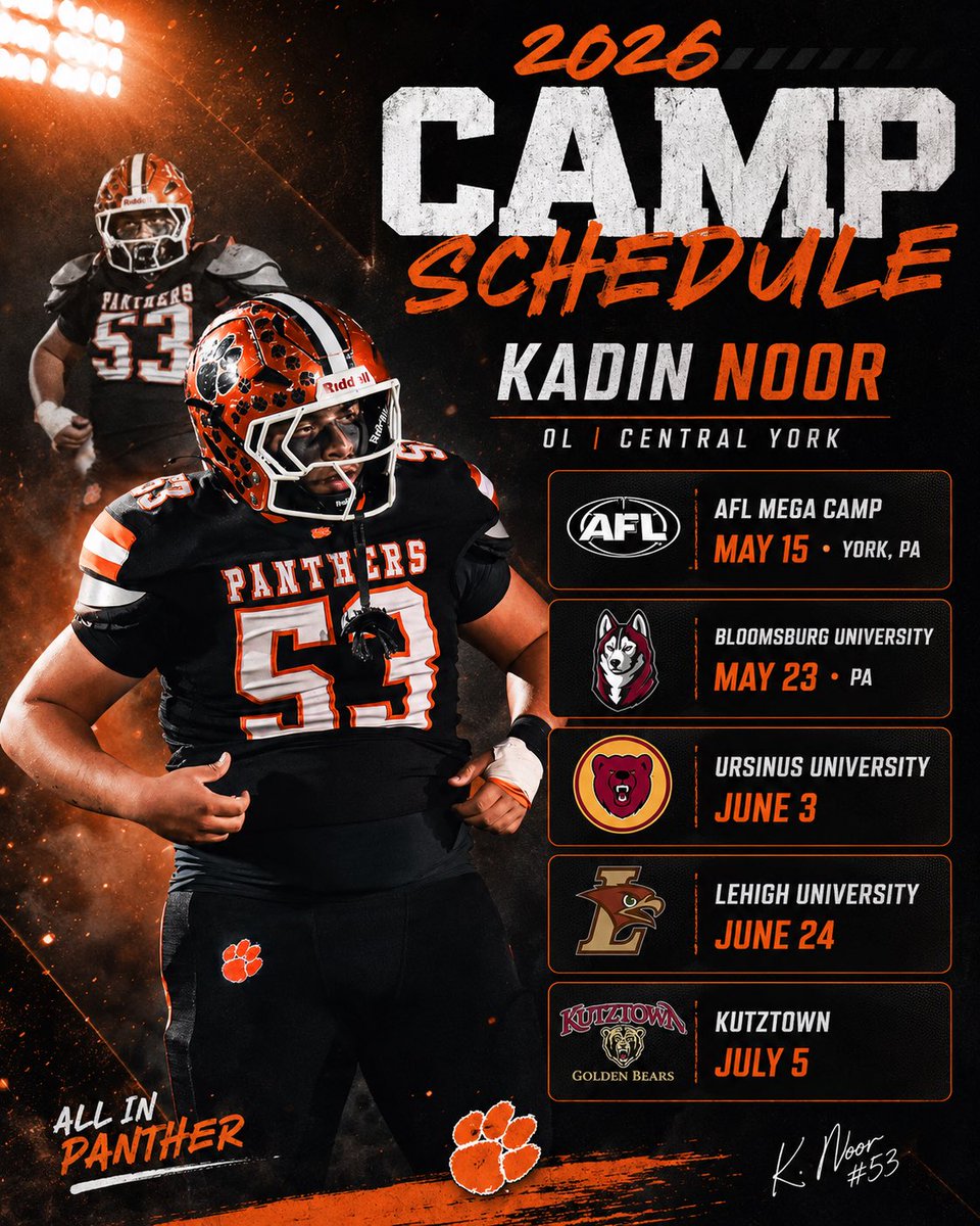 Kadin_Noor's tweet photo. Looking forward to competing at these camps this summer. Grateful for every opportunity to get better and showcase my work.

@AFL_YorkPA @centralyorkFB @CoachMooneyCY @CoachCregger @RussellStoner24 @CoachBL_AFL @RecruitsYork @PaFootballNews @CoachDiVergilis @SheptockFrank @BloomOLcoach @KUHC_Clements @CoachDanHunt