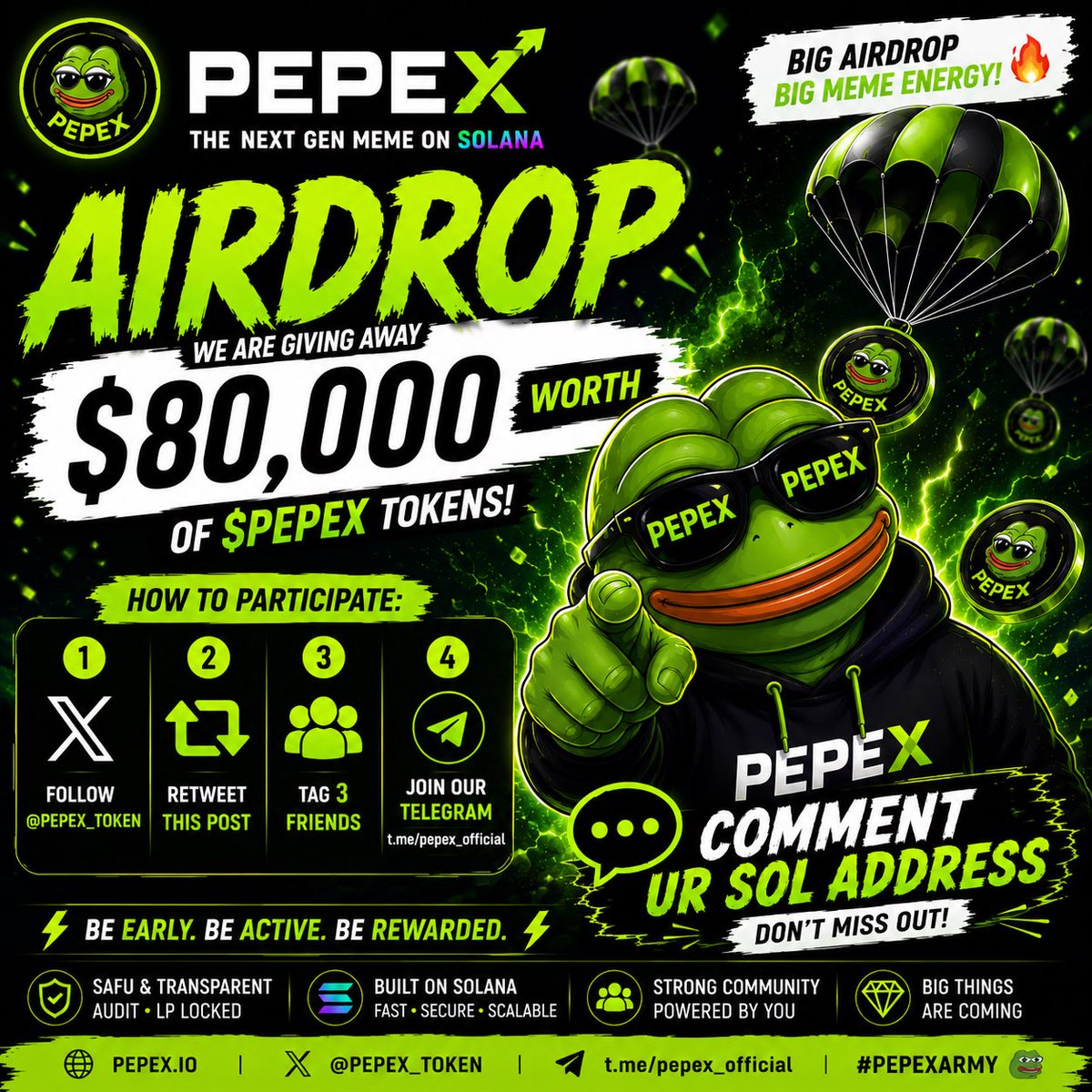 PepeX_onSol's tweet photo. 🚀 PEPEX AIRDROP IS LIVE!

💰 $80,000 Worth of $PEPEX Tokens
🐸 The Next Gen Meme on Solana

✅ Follow
✅ RT + Like
✅ Tag Friends
✅ Comment Your SOL Address

Early supporters win big 👀🔥

#PEPEX #Solana #Airdrop #Memecoin #Crypto #SolanaMeme #PEPEXARMY https://t.co/0JEskwika9