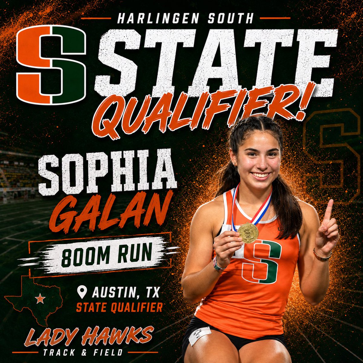 SouthHawkXCTF's tweet photo. We have some exciting news… the opportunity continues! Sophia Galan is officially headed to Austin as another Harlingen South State Qualifier! She will compete at the UIL State Championships in the 800m run as she takes on the best in Texas.

Time to embrace the moment! https://t.co/6TnzYl2a2Q