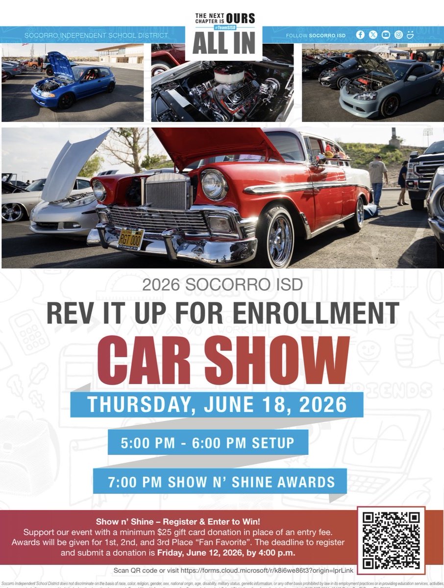 RuvalcabaVSP's tweet photo. SISD Expo &amp; Car show. Calling all to register, it will be fun 🤩 ! 💪 
@EPISD_COTE @SISD_PR @michaelanajera1 @SISD_ES @SISD_PR @SISD_Herrera @jim_vasquez20 @JNunn_ADM @sisd_hr @SISD_ES @blissmwr @USWNT @USMNTONLY1 @JNunn_AD https://t.co/73zzw4XZQd