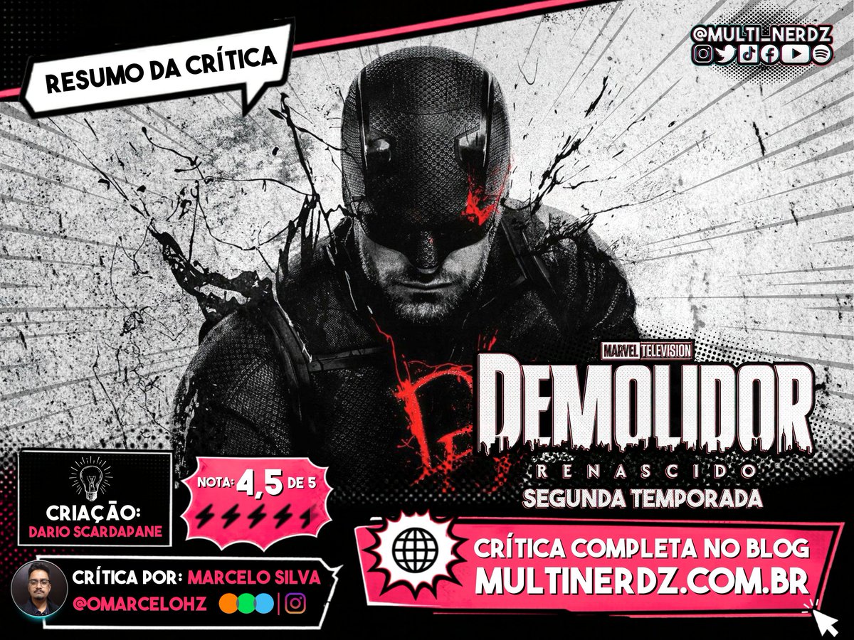 📄⚡✍🏽🦯 Com forte alegoria política e algumas das melhores cenas de ação da Marvel, a 2ª temporada de 'Demolidor Renascido' dá um salto gigantesco em relação a sua antecessora. Apesar de não ser perfeita, o saldo é super positivo.

Crítica completa no nosso blog! Link na bio.