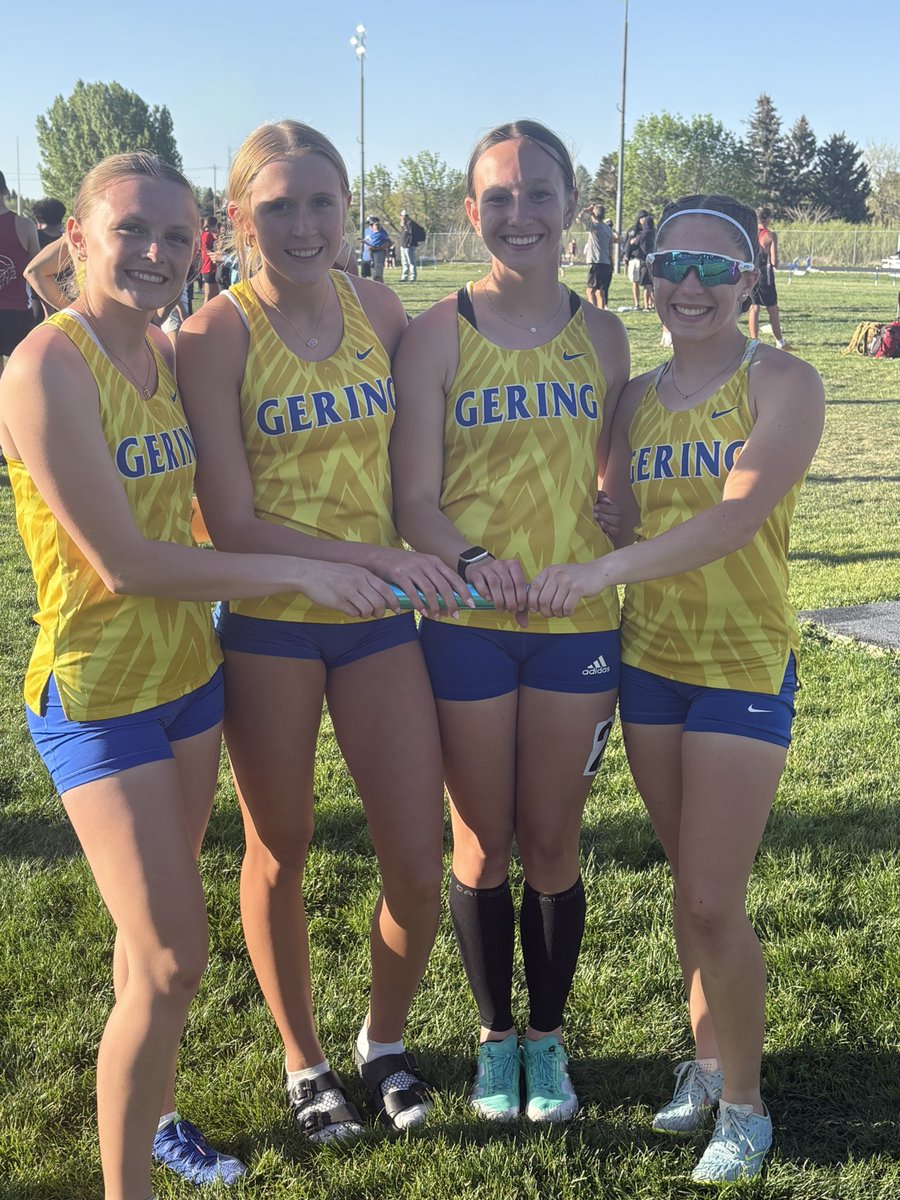 GeringTrack's tweet photo. Girls 4X1 is on the bus to Omaha!!

Rylee Luce, Aubrey Anderson, Finley Rotherham, and Parker Palser get 2nd with a time of 50.20!

Proud of these girls! https://t.co/SQrqfS6eSj