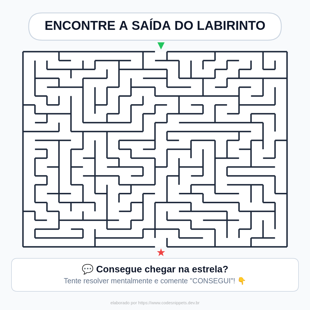 BrCodeSnippets's tweet photo. #dificil #desafio #enigma #teste Tente econtrar o caminho.... https://t.co/i5A8MrXnCN