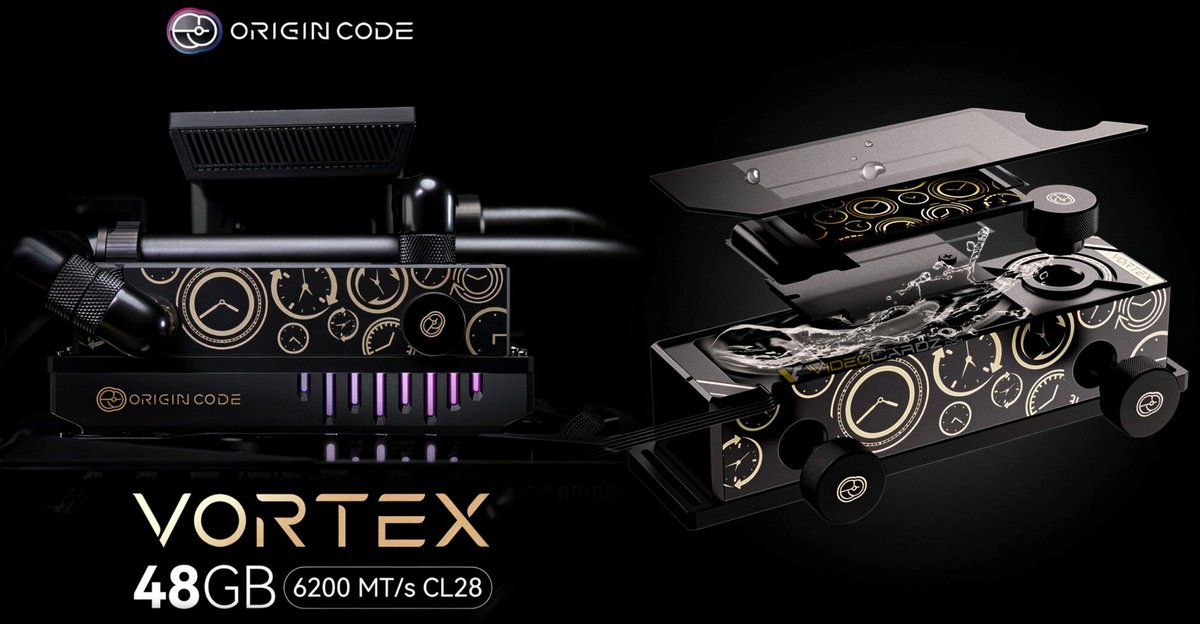 OriginCode_Tech's tweet photo. The new Vortex DDR5 48GB Kit and dedicated water block designed exclusively for Vortex DDR5 modules are ready for Computex 2026. ⚡

See it in Taipei!
#OriginCode #COMPUTEX2026 https://t.co/7OHvvtIII5
