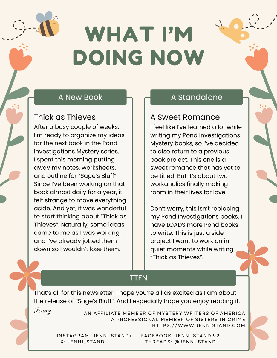 Jenni_Stand's tweet photo. At long last, my latest newsletter is available for you to read. And the best part is that includes the release date for "Sage's Bluff"! 
I can't wait for all of you to read it!
https://t.co/QZOvr5bfrd https://t.co/anfddYBndY