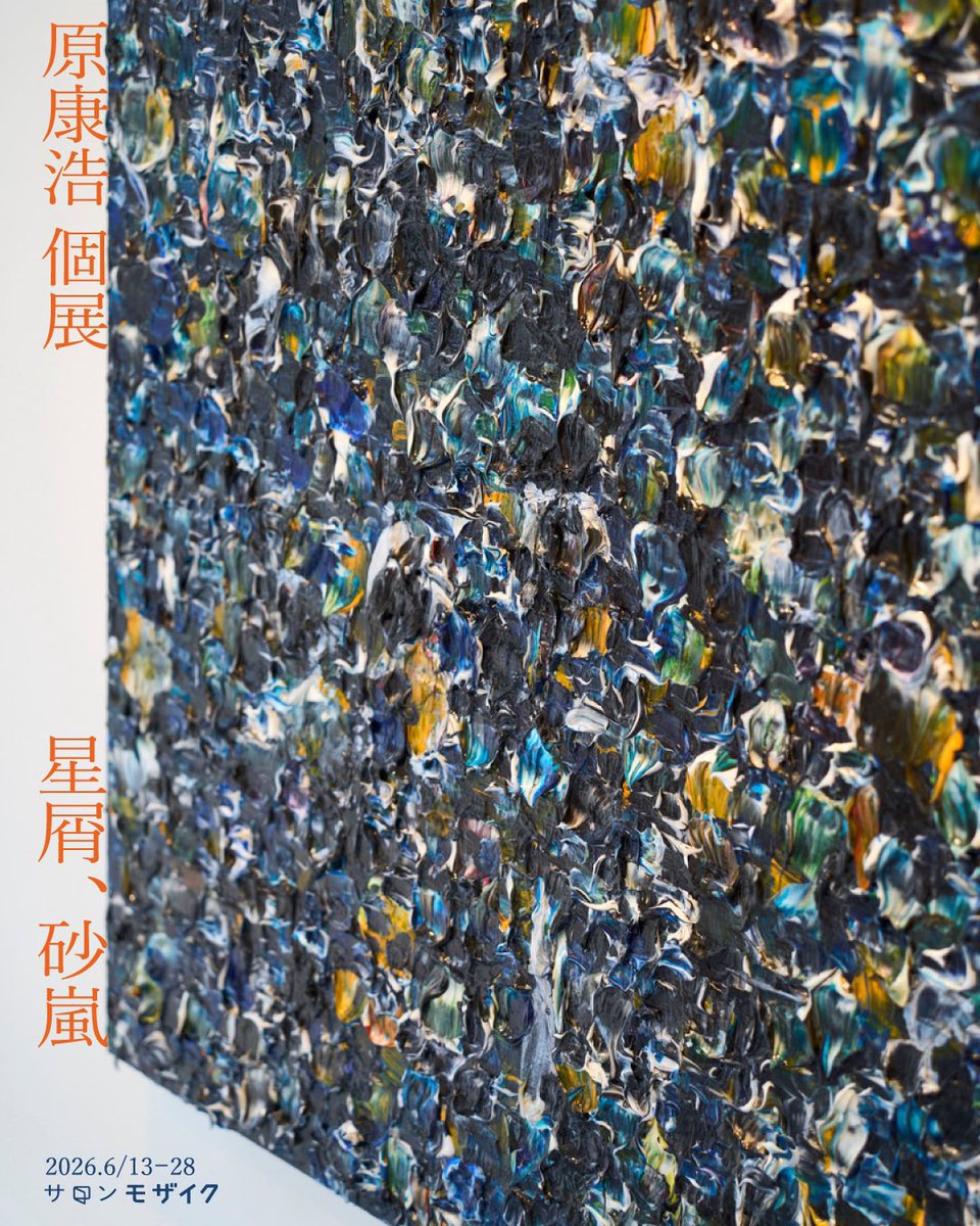 salon_mosaic_'s tweet photo. 6月の企画のご案内です

原康浩　個展
星屑、砂嵐

2026.6.13(土)〜28(日)
会期中の土日月オープン
営業時間　13時から19時
最終日は18時まで

6月の企画は原さんの個展です
旧モザイク では2回展覧会をやって頂いてまして、シンモザイク でもぜひ展示してほしいと考えておりました
@hara_yasuhiro https://t.co/X13a16Aa7i