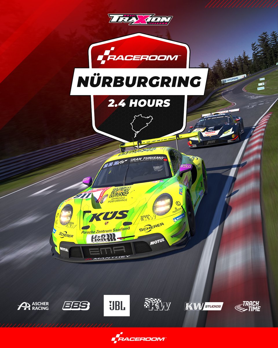 raceroom's tweet photo. The Green Hell awaits 🔥

GT3 cars return to the Nordschleife for one of the biggest RaceRoom events of the year: the Nürburgring 2.4H.

🏁 Race Day: May 23
📝 Registration Opens: May 22
🎥 Live with @TraxionGG  

Can you survive 2.4h around the Green Hell?

#RaceRoom https://t.co/DEd4ggZgAB