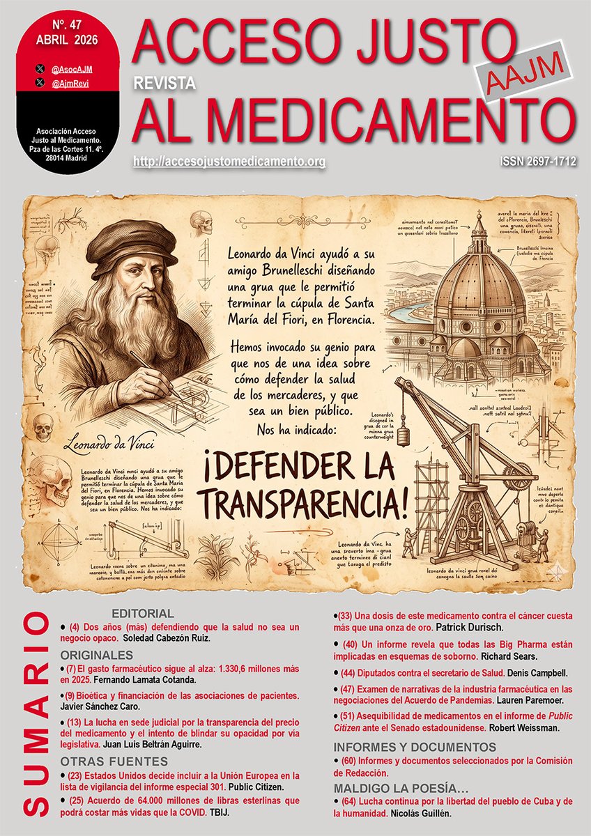 vegaray's tweet photo. La AAJM hace de la defensa de la transparencia un instrumento indispensable de consolidación del derecho a la salud. El peligro es que la política farmacéutica está desplazando el medicamento de ser un bien público hacia un activo  estratégico industrial y geopolítico. https://t.co/GVScX9wD5G / @AsocA @AjmRevista @SoledadCabezon @LamataF
@ramongzalona @talfageme @jrsendin @SabridoRobert @joanrlaporte @oriol_guell @SPlazaque @SaludyFarmacos