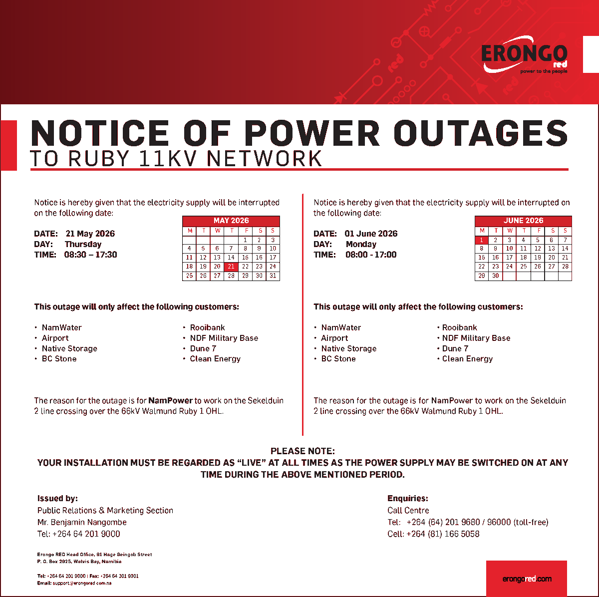 Erongo_RED's tweet photo. NOTICE OF POWER OUTAGE https://t.co/ub95PsbDAG