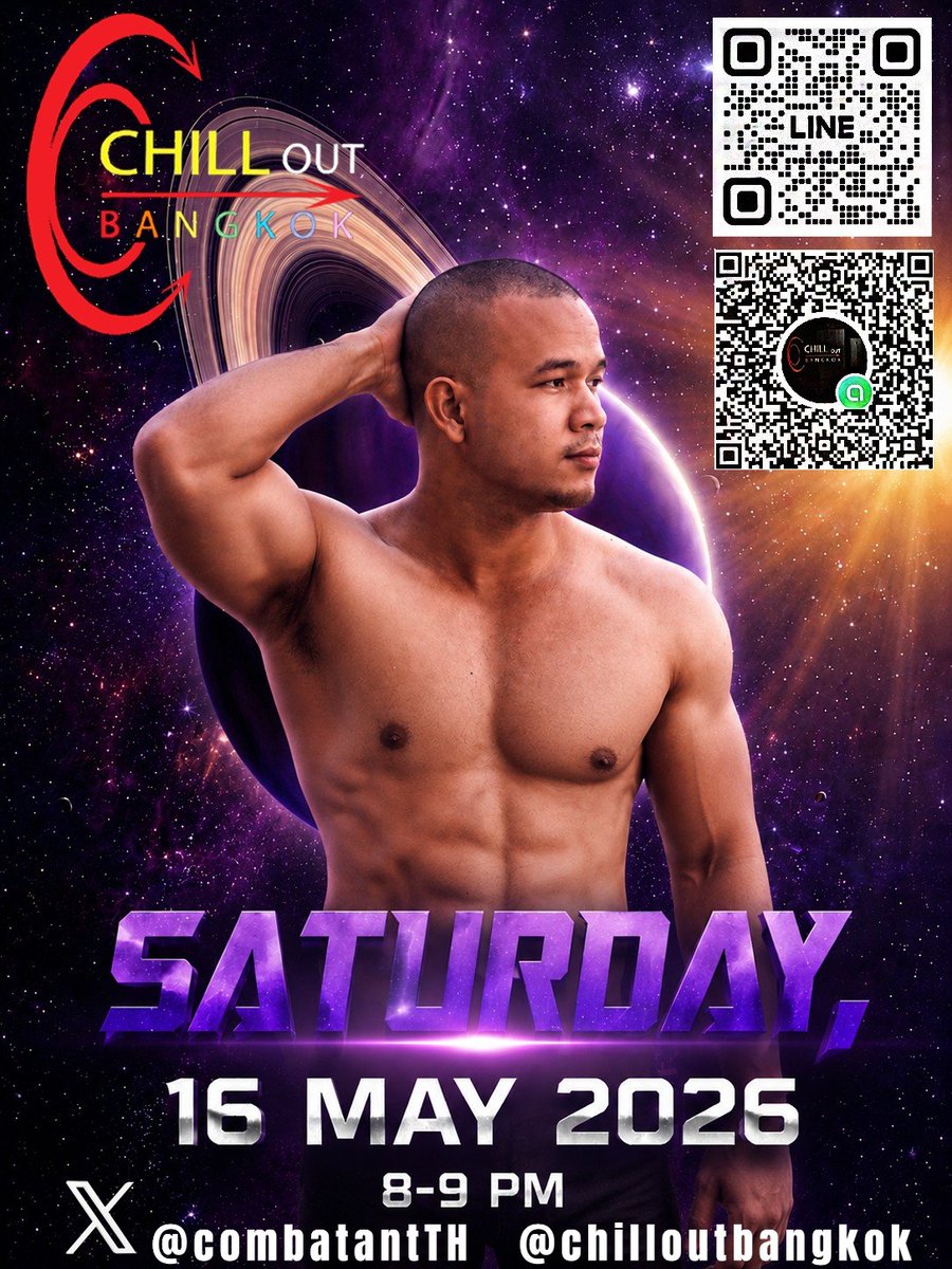 chilloutbangkok's tweet photo. วันเสาร์ ที่ 16 พฤษภาคม 2569
ประตูเปิด: บ่ายสองถึงเที่ยงคืน
เตรียมมาพบปะกับ Guest ของเรา
@CombatantTH เวลาสองทุ่มถึงสามทุ่ม ได้ที่ @chilloutbangkok 

เพื่อความสะดวกต่อตัวท่านเอง แนะนำให้ท่านเดินทางด้วยระบบขนส่งสาธารณะแทนการนำรถยนต์ส่วนบุคคลมายังร้านครับ 🙏

แผนที่ร้าน:
https://t.co/OnuD0Wq5kl

LINE OpenChat:
https://t.co/8yYIeSOBPO

#chilloutbangkok #saunainbangkok #saunainthailand #gaysauna #gaysaunainbangkok #lgbtsauna