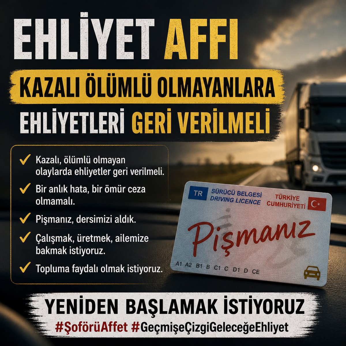 Mertcaergn's tweet photo. @Tevfiksahin22 @Mavi_27_ @KadirTeke98929 @ayvaz_ceng42344 @Hatice40159122 @davut_ekici @brahimo2757599 Ehliyet mağduriyeti sadece bir kişiyi değil, tüm aileyi etkiliyor.
Çalışamayan babalar, zorlanan anneler, umut bekleyen çocuklar
Bayram gelmeden mağduriyetlerin sona ermesi için ehliyet affı istiyoruz.
Şoförede UmutHakkı 
#AileyeUmutOl
@Akparti @RTErdogan 
@MHP_Bilgi @YildizFeti https://t.co/DPe7cU1NHn
