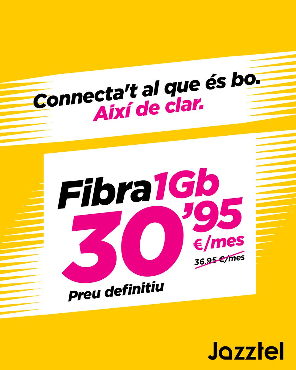 JMunteller's tweet photo. 🔥 Fibra 1Gb per només 30,95€/mes!

✔️ Alta velocitat
✔️ Preu definitiu
✔️ Instal·lació ràpida

📍 Deltebre
📲 Vine a MUNTELLER INFORMÀTICA i t’ho gestionem fàcil i ràpid 💥

#Jazztel #Fibra https://t.co/wR5Lbg2gTQ