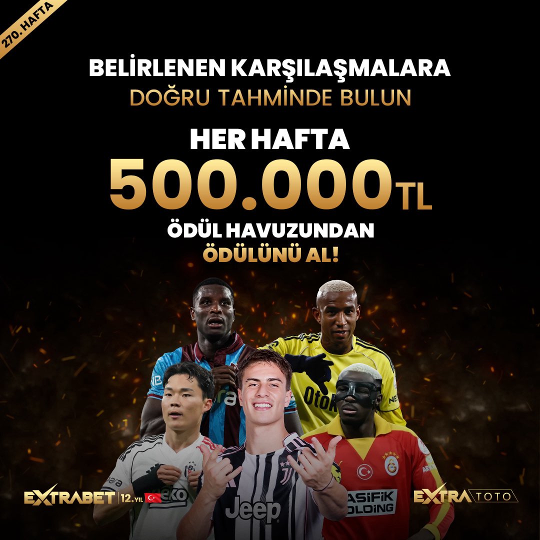 ExtrabetTR9's tweet photo. 🔥 Haftalık 500.000₺ Ödüllü ExtraToto'da 270. Hafta Heyecanı Devam Ediyor!

💰Şimdi tahmin yap, kazancını 5 dakikada çek! https://t.co/HTEPyVrY3H