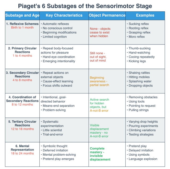 chanbalmori's tweet photo. Six Substages of Sensorimotor Development
#devpsych #developmentalpsychology #rpmtwt #jeanpiaget https://t.co/SuT8jCXzas