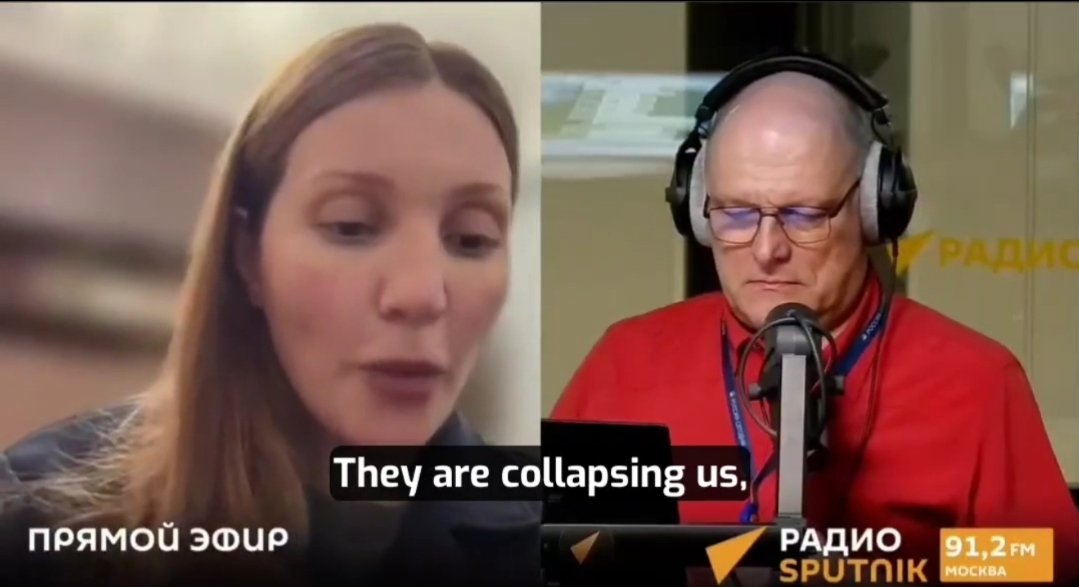 JayinKyiv's tweet photo. Darkness continues to descend upon the Russian propaganda matrix, with mainstream propagandist Anastasia Kashevarova saying that Ukraine is "collapsing us" and not only advancing but "winning" due to technological and numerical advantage in drones.

She further agrees with the host that even of they announce mobilization, they have nothing with which to arm them.