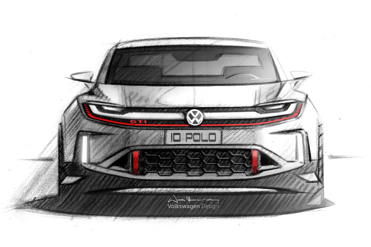StepanRehak's tweet photo. A first look back at the lines that shaped the attitude.

The ID. Polo GTI takes the GTI idea into the electric future — compact, confident and full of character. From the first sketches, the red line, the strong front and the planted stance were already part of the story.

World Premiere: Friday, 15 May, 13:00.

#Volkswagen #VolkswagenDesign #GTI #IDPoloGTI #ElectricGTI