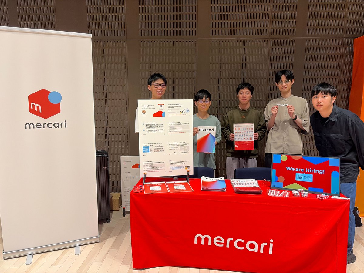 mercaridevjp's tweet photo. 明日からはじまる #cloudnativekaigi にてメルカリはブースを出します🙌
ポスター展示やクイズなど準備していますので、ぜひお気軽に遊びにきてください☺️ https://t.co/ITiNUINsXx