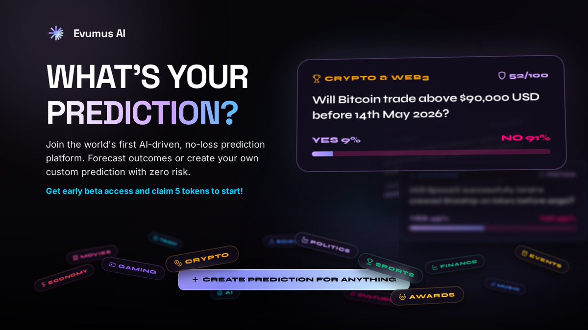EvumusAI's tweet photo. Bitcoin vs $90k: The ultimate showdown before May 14th. 📉📈

Don't just watch the price - check the "Insights" on @EvumusAI to see the thesis behind the biggest bets.

Share your reasoning and join the market:
 https://t.co/QpE4OiOG24 https://t.co/w0W4RNBBEf