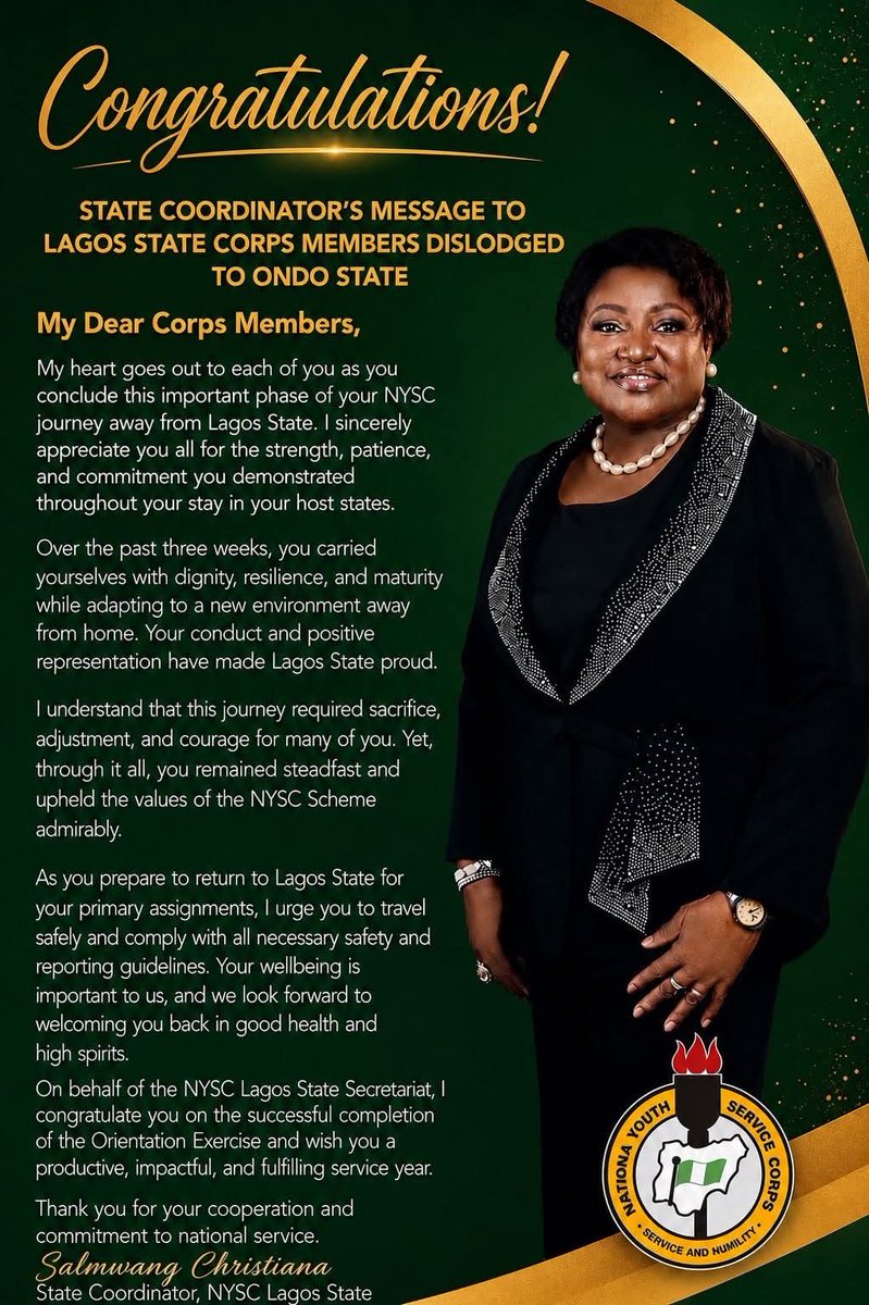 nysc360's tweet photo. Congratulations to our dislodged Lagos State Corps Members on the successful completion of the 21-Day Orientation Course. Welcome back home to Lagos, where your service journey continues.

#NYSCLagos #CorpsMembers #OrientationCourse #CentreOfExcellence https://t.co/ui2G8DiayX