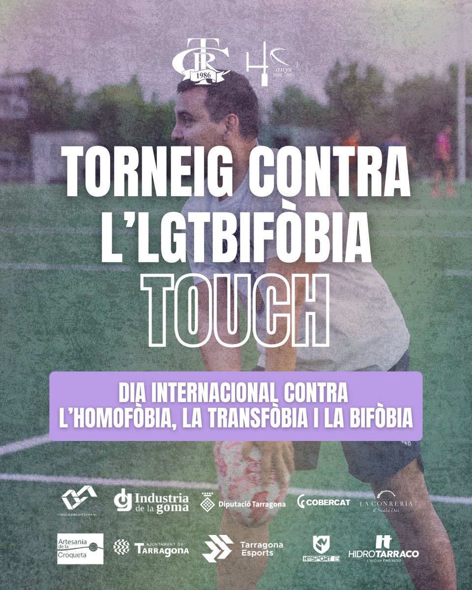 RugbyTarragona's tweet photo. 🏉 Rugbi contra l’LGTBIfòbia

Aquest 17 de maig, l’Anella Mediterrània acull un torneig per reivindicar un esport lliure d’odi, discriminació i prejudicis 💜🏳️‍🌈

Amb CRT, @foixardafoxes, @clubineflleida  i Salou Rugbi Club 🦅

📍 Anella Mediterrània |🕥 10:30h–13:30h
#Crt #rugbi https://t.co/l03Un7sXgg