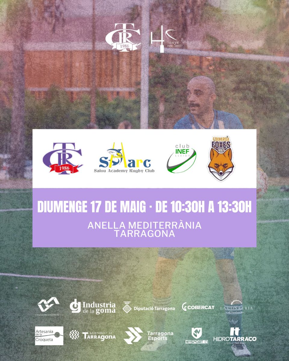 RugbyTarragona's tweet photo. 🏉 Rugbi contra l’LGTBIfòbia

Aquest 17 de maig, l’Anella Mediterrània acull un torneig per reivindicar un esport lliure d’odi, discriminació i prejudicis 💜🏳️‍🌈

Amb CRT, @foixardafoxes, @clubineflleida  i Salou Rugbi Club 🦅

📍 Anella Mediterrània |🕥 10:30h–13:30h
#Crt #rugbi https://t.co/l03Un7sXgg