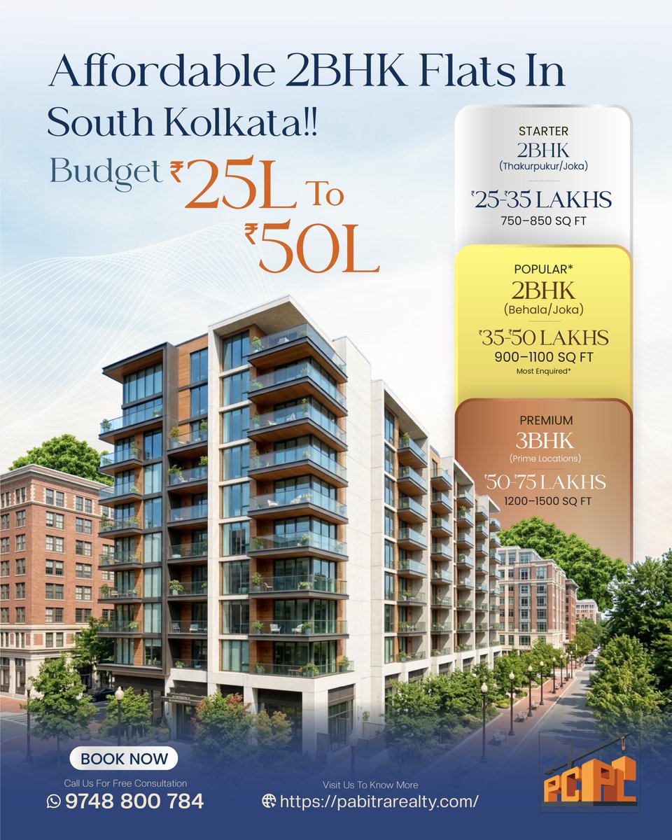 PabitraRealty's tweet photo. Affordable 2BHK &amp; 3BHK residential options available across South Kolkata.

📍 Behala  Joka  Thakurpukur
📞 9748 800 784
#KolkataRealEstate #SouthKolkata #PabitraRealty https://t.co/pkjH4WEALz