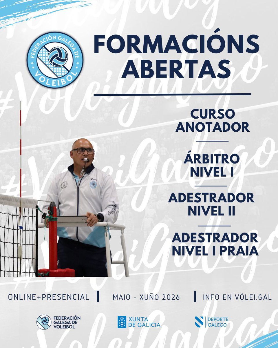 VoleiGalego's tweet photo. 🎓 Recordamos as inscricións abertas :

🔗 Adestrador Nivel II ): https://t.co/4Ap9KdWjql 

🔗 Árbitro Nivel I : https://t.co/hgakBfWHrg 

🔗 Anotador Voleibol : https://t.co/P7stTzdXqQ 

🔗 Adestrador Nivel I Praia : https://t.co/qe2TtvGfyO https://t.co/Gu1PUcOLuJ