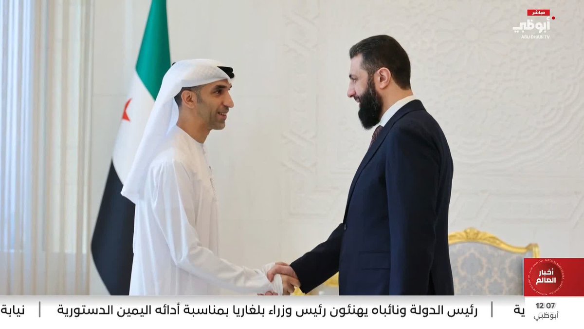 الرئيس السوري يستقبل ثاني الزيودي ويبحثان فرص الشراكة لدعم جهود التعافي الاقتصادي في سوريا #مركز_الاتحاد_للأخبار 