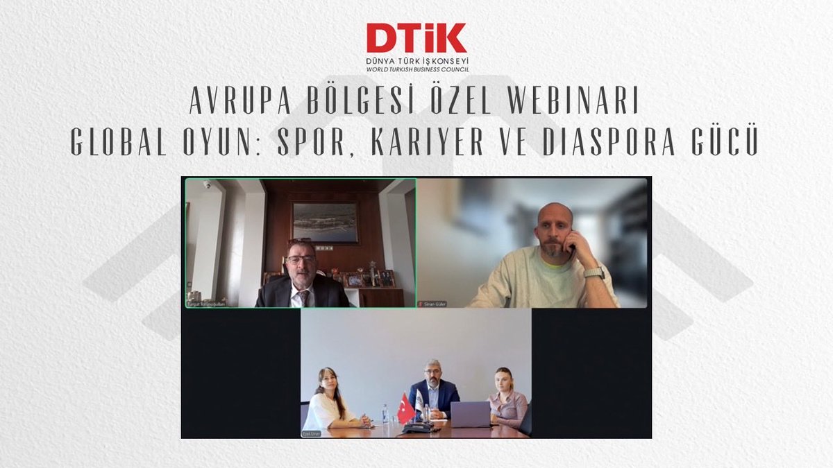 dtikiletisim's tweet photo. DTİK Avrupa Temsilciler Kurulumuz, “Global Oyun: Spor, Kariyer ve Diaspora Gücü” webinarını, @deikiletisim Genel Sekreter Yardımcımız @AdemYavuzTR moderatörlüğünde, DTİK Hollanda Temsilcimiz ve Avrupa Temsilciler Kurulu Başkanımız Turgut Torunoğulları, milli basketbolcumuz @sinanguler‘in katılımlarıyla gerçekleştirdi. 

Sporun disiplin, liderlik, takım ruhu ve diaspora aidiyeti üzerindeki etkileri ele alınan Webinarda, Sinan Güler ilham veren tecrübelerini aktardı. 

#DiasporaDiplomasisi 🇹🇷