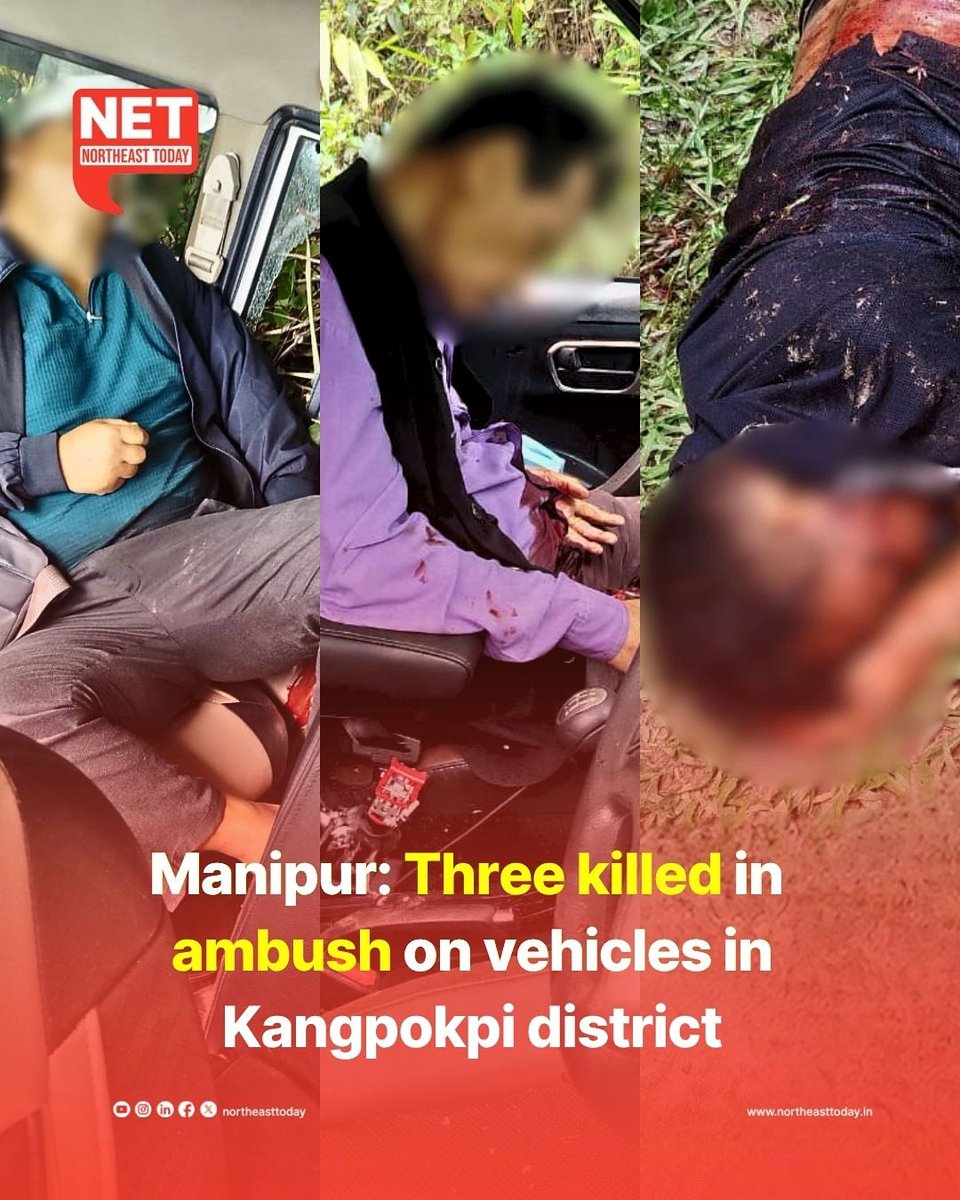 NortheastToday's tweet photo. #Manipur | At least three people were killed and several others injured after suspected armed militants ambushed two vehicles in Kangpokpi district of Manipur on Wednesday.

Read more..
https://t.co/uSdceUrxWM

#Kangpokpi #MilitantAttack #SecurityAlert #ManipurViolence #BreakingNews #VehicleAmbush #NortheastToday