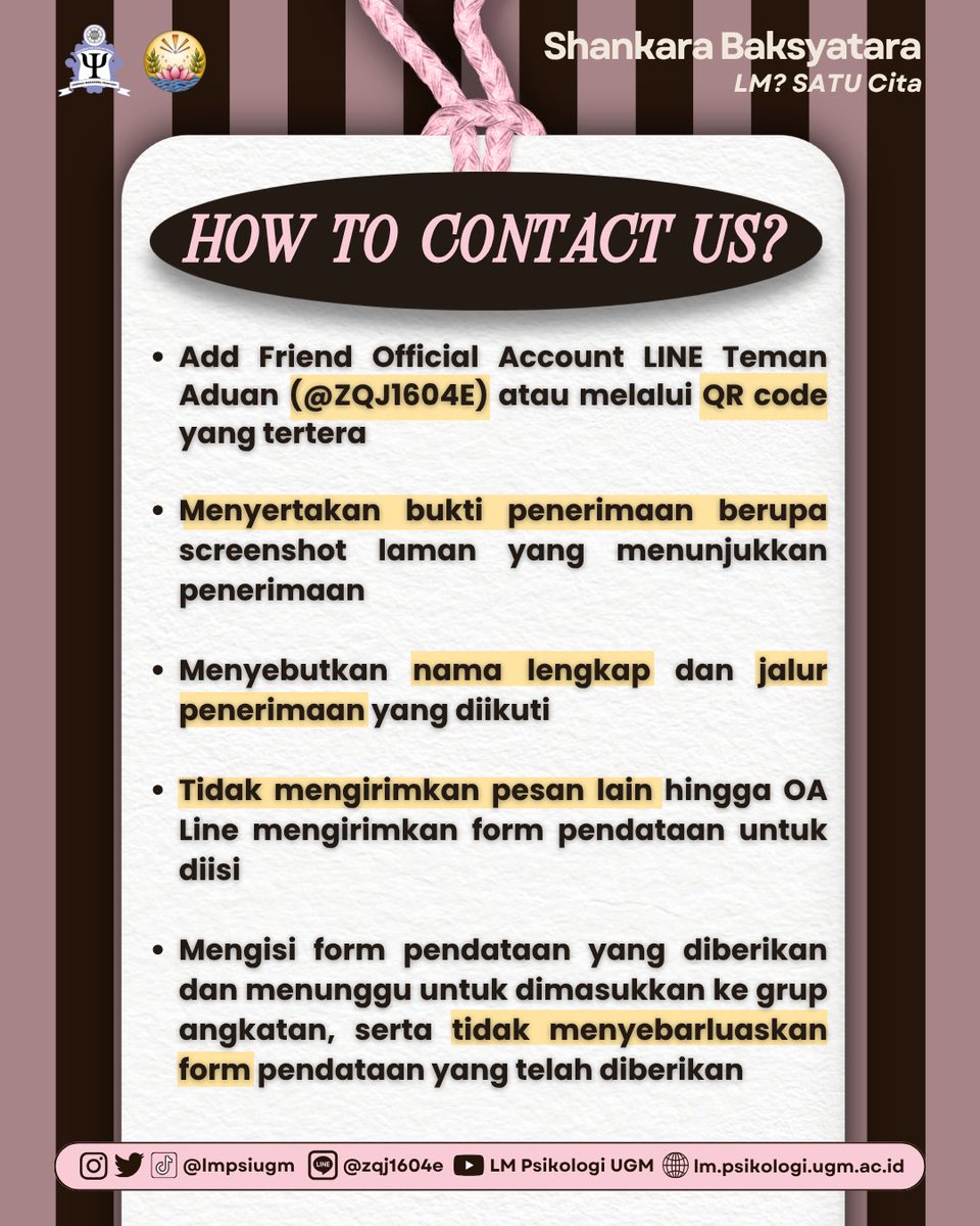 lmpsiugm's tweet photo. Silakan hubungi CP di bawah ini untuk koordinasi dan informasi lebih lanjut:
Official Account Line Teman Aduan (@ZQJ1604E) https://t.co/57F20pFRG0
